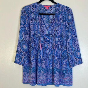 Lilly Pulitzer | Marlina Tunic blouse Purple Iris paisley Women’s size S *flaw*